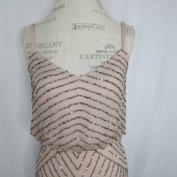 Adrianna Papel Gold Champagne Beaded Dress Maxi - Picture 3 of 12